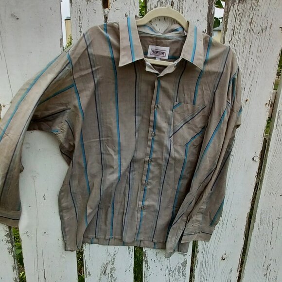 Vintage Grey and teal striped button-up by Perspective - Picture 3 of 5